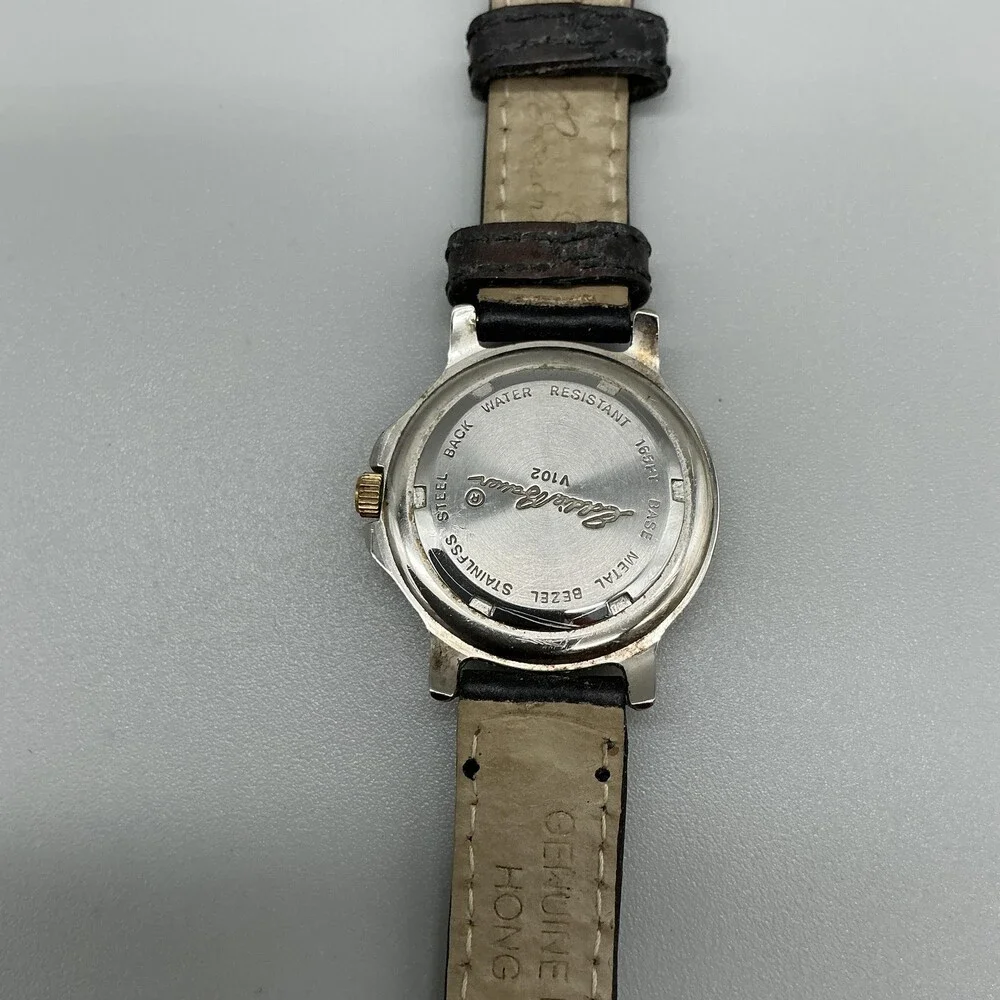 Eddie Bauer V102 Womens Watch 30mm White Dial Black Leather Date New Battery